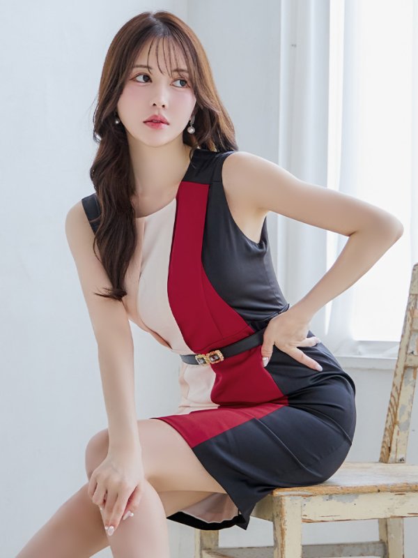 画像18: 【GINZA COUTURE/銀座クチュール】タック/ ノースリーブ/ ワンピース/ タイト/ ミディアムドレス/ ミニドレス/ キャバドレス[OF2] (18)