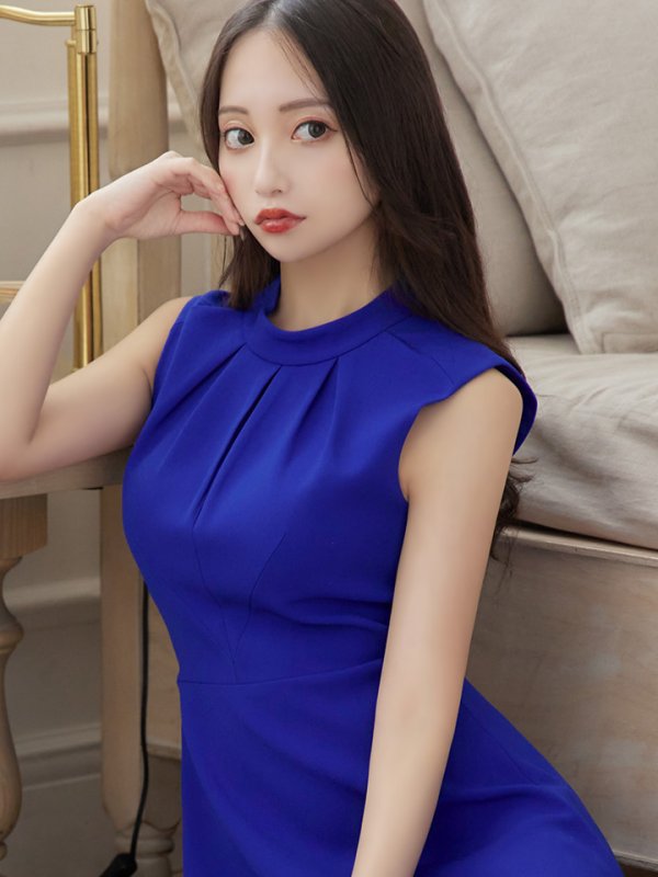 画像4: XS-Lサイズあり 【GINZA COUTURE/銀座クチュール】ノースリーブ/ ハイネック/ ワンカラー/ 膝丈/ ミディアム/ フレア/ ワンピース/ キャバドレス[OF2] (4)