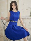 画像11: 【XSサイズあり】 【GINZA COUTURE/銀座クチュール】ワンピース/ ワンカラー/ ノースリーブ/ ベルト/ ビジュー/ プリーツ/ フレア/ ひざ丈/ ミディアムドレス/ キャバドレス[OF2] (11)
