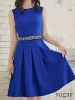 画像17: 【XSサイズあり】 【GINZA COUTURE/銀座クチュール】ワンピース/ ワンカラー/ ノースリーブ/ ベルト/ ビジュー/ プリーツ/ フレア/ ひざ丈/ ミディアムドレス/ キャバドレス[OF2] (17)