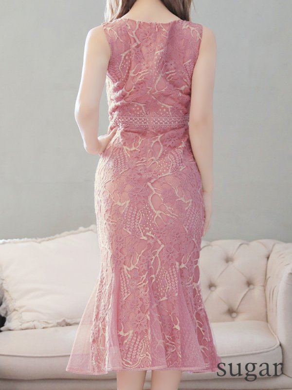 画像8: 【GINZA COUTURE/銀座クチュール】マーメイド /フラワーレース/ 膝丈/ ミディアム/ マキシ丈/ワンピース/ キャバドレス[OF2] (8)