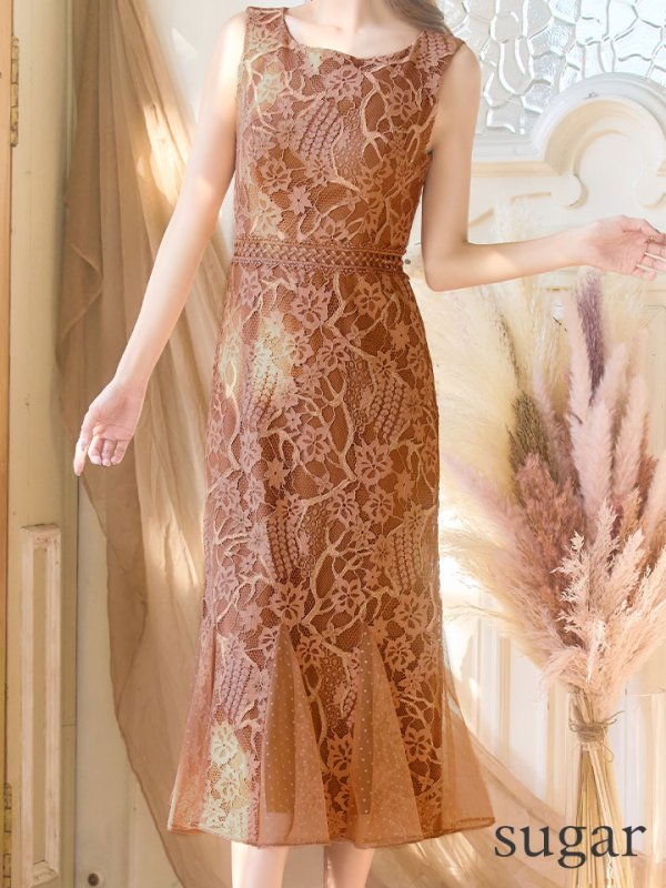 画像8: 【GINZA COUTURE/銀座クチュール】マーメイド /フラワーレース/ 膝丈/ ミディアム/ マキシ丈/ワンピース/ キャバドレス[OF2] (8)