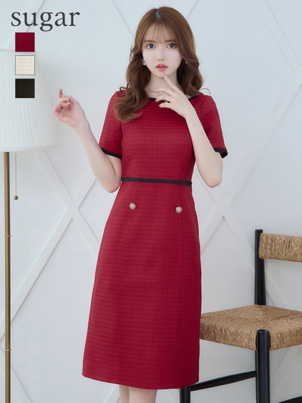 画像1: XS-Lサイズあり 【GINZA COUTURE/銀座クチュール】 半袖/ ラインデザイン/ タイト/ ワンピース/ ひざ丈/ ミディアムドレス/ キャバドレス[OF2] (1)