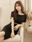 画像4: XS-Lサイズあり 【GINZA COUTURE/銀座クチュール】 半袖/ ラインデザイン/ タイト/ ワンピース/ ひざ丈/ ミディアムドレス/ キャバドレス[OF2] (4)