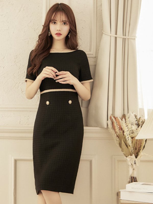 画像15: XS-Lサイズあり 【GINZA COUTURE/銀座クチュール】 半袖/ ラインデザイン/ タイト/ ワンピース/ ひざ丈/ ミディアムドレス/ キャバドレス[OF2] (15)