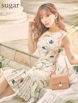 【GINZA COUTURE/銀座クチュール】フラワープリント/ ノースリーブ/ プリーツ/ ミディアム丈/ ワンピース/ ミニドレス/ キャバドレス ホワイト