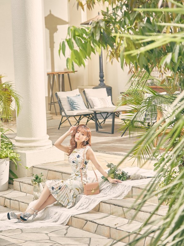 画像11: XS-Lサイズあり 【GINZA COUTURE/銀座クチュール】フラワープリント/ ノースリーブ/ プリーツ/ ミディアム丈/ ワンピース/ ミニドレス/ キャバドレス[OF2] (11)