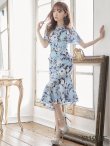 画像16: 【GINZA COUTURE/銀座クチュール】フラワープリント/ ショートスリーブ/ タックデザイン/ ミディアム丈/ ワンピース/ キャバドレス[OF2] (16)