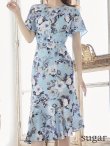 画像17: 【GINZA COUTURE/銀座クチュール】フラワープリント/ ショートスリーブ/ タックデザイン/ ミディアム丈/ ワンピース/ キャバドレス[OF2] (17)