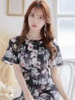 画像3: 【GINZA COUTURE/銀座クチュール】フラワープリント/ ショートスリーブ/ タックデザイン/ ミディアム丈/ ワンピース/ キャバドレス[OF2] (3)