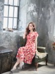 画像5: XS-Lサイズあり 【GINZA COUTURE/銀座クチュール】フラワープリント/ フリル/ Aライン/ ミディアム丈/ ワンピース/ ミニドレス/ キャバドレス[OF2] (5)