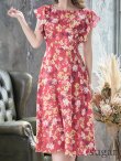 画像8: XS-Lサイズあり 【GINZA COUTURE/銀座クチュール】フラワープリント/ フリル/ Aライン/ ミディアム丈/ ワンピース/ ミニドレス/ キャバドレス[OF2] (8)