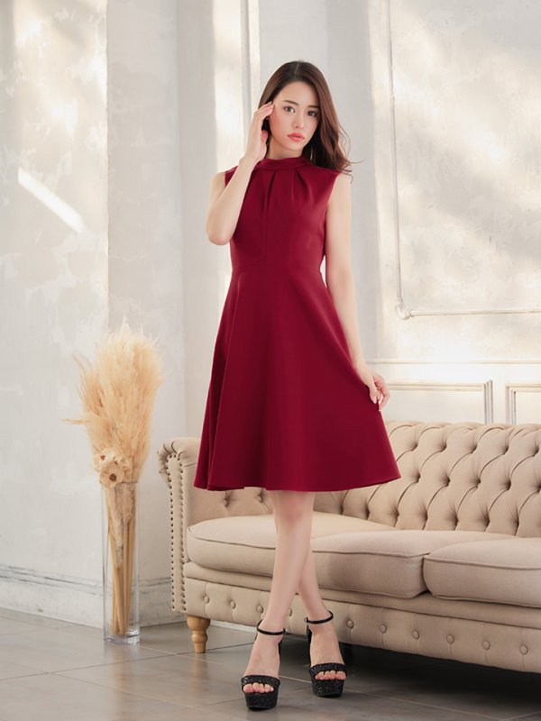 画像26: XS-Lサイズあり 【GINZA COUTURE/銀座クチュール】ノースリーブ/ ハイネック/ ワンカラー/ 膝丈/ ミディアム/ フレア/ ワンピース/ キャバドレス[OF2] (26)