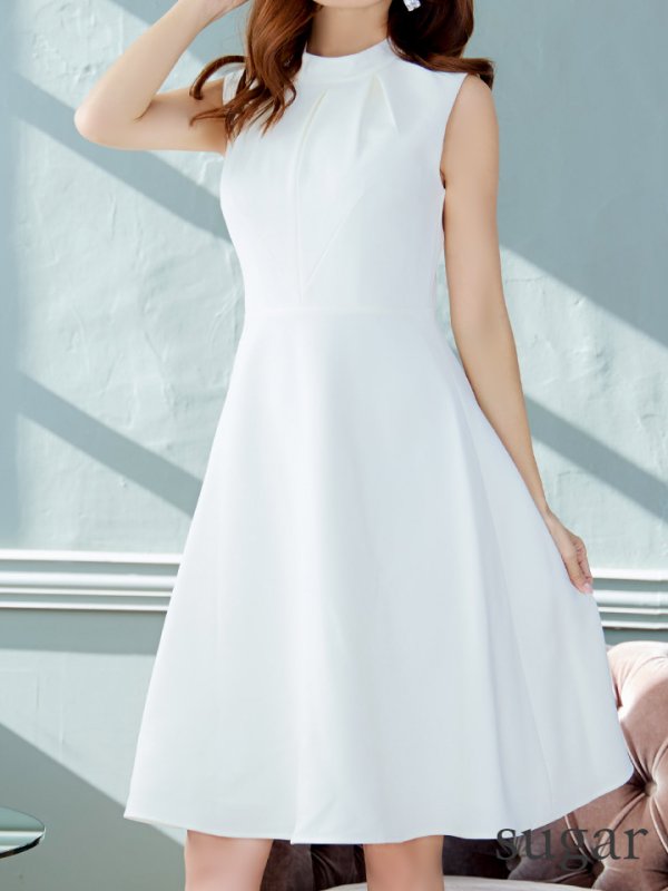 画像8: XS-Lサイズあり 【GINZA COUTURE/銀座クチュール】ノースリーブ/ ハイネック/ ワンカラー/ 膝丈/ ミディアム/ フレア/ ワンピース/ キャバドレス[OF2] (8)