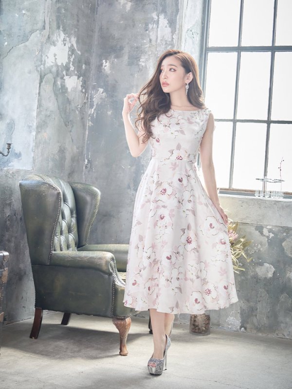 画像2: XS-Lサイズあり 【GINZA COUTURE/銀座クチュール】フラワープリント/ ノースリーブ/ ミディアム丈/ ワンピース/ ミニドレス/ キャバドレス[OF2] (2)
