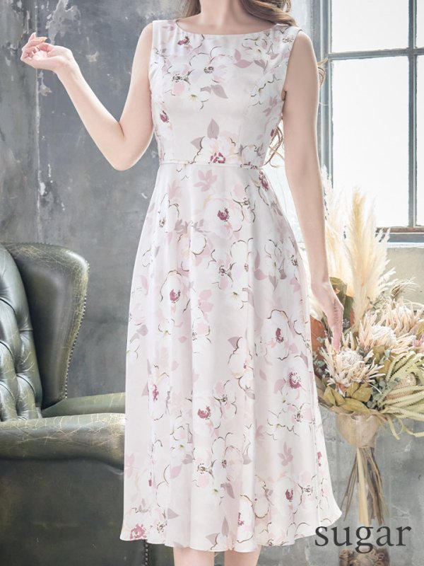 画像8: XS-Lサイズあり 【GINZA COUTURE/銀座クチュール】フラワープリント/ ノースリーブ/ ミディアム丈/ ワンピース/ ミニドレス/ キャバドレス[OF2] (8)