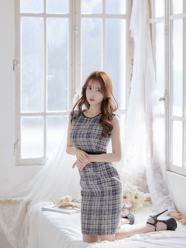 画像3: XS-Lサイズあり 【GINZA COUTURE/銀座クチュール】 ツイード/ ノースリーブ/ タイト/ ワンピース/ ミニドレス/ キャバドレス[OF2] (3)