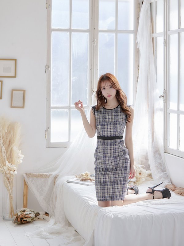 画像5: XS-Lサイズあり 【GINZA COUTURE/銀座クチュール】 ツイード/ ノースリーブ/ タイト/ ワンピース/ ミニドレス/ キャバドレス[OF2] (5)