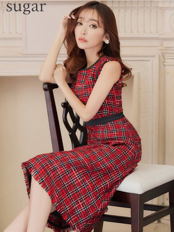 画像1: 【GINZA COUTURE/銀座クチュール】 ツイード/ ノースリーブ/ Aライン/ ワンピース/ ひざ丈/ ミディアムドレス/ キャバドレス[OF2] (1)
