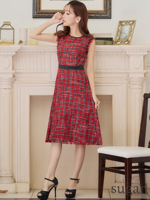 画像7: 【GINZA COUTURE/銀座クチュール】 ツイード/ ノースリーブ/ Aライン/ ワンピース/ ひざ丈/ ミディアムドレス/ キャバドレス[OF2] (7)