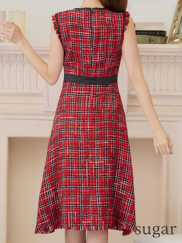 画像9: 【GINZA COUTURE/銀座クチュール】 ツイード/ ノースリーブ/ Aライン/ ワンピース/ ひざ丈/ ミディアムドレス/ キャバドレス[OF2] (9)