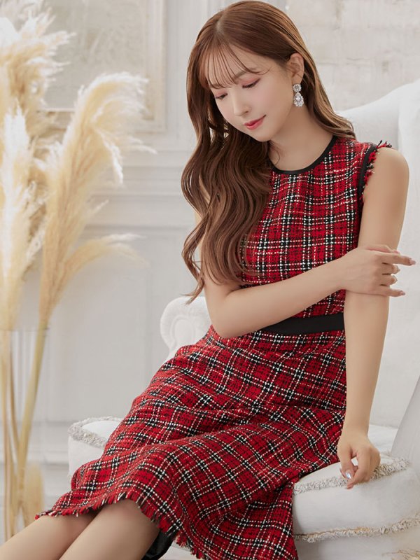 画像3: 【GINZA COUTURE/銀座クチュール】 ツイード/ ノースリーブ/ Aライン/ ワンピース/ ひざ丈/ ミディアムドレス/ キャバドレス[OF2] (3)