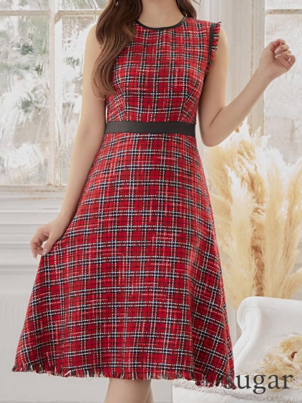 画像8: 【GINZA COUTURE/銀座クチュール】 ツイード/ ノースリーブ/ Aライン/ ワンピース/ ひざ丈/ ミディアムドレス/ キャバドレス[OF2] (8)