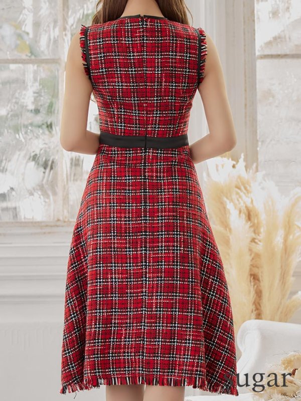 画像9: 【GINZA COUTURE/銀座クチュール】 ツイード/ ノースリーブ/ Aライン/ ワンピース/ ひざ丈/ ミディアムドレス/ キャバドレス[OF2] (9)