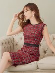 画像4: 【XS-Lサイズあり】 【GINZA COUTURE/銀座クチュール】ツイード/ チェック/ ノースリーブ/ パイピング/ タイト/ ワンピース/ ミディアムドレス/ キャバドレス[OF2] (4)
