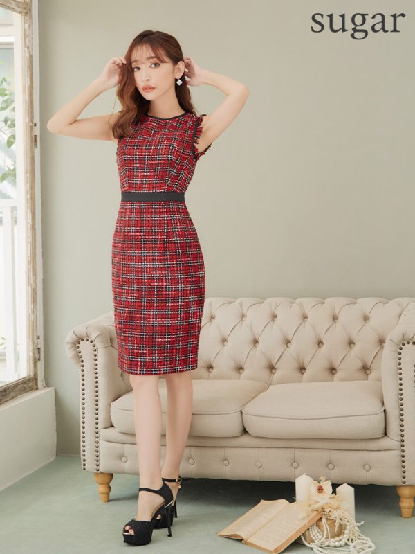 画像7: 【XS-Lサイズあり】 【GINZA COUTURE/銀座クチュール】ツイード/ チェック/ ノースリーブ/ パイピング/ タイト/ ワンピース/ ミディアムドレス/ キャバドレス[OF2] (7)