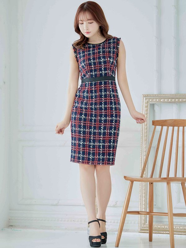 画像11: 【GINZA COUTURE/銀座クチュール】 ツイード/ ノースリーブ/ タイト/ ワンピース/ ひざ丈/ ミディアムドレス/ キャバドレス[OF2] (11)