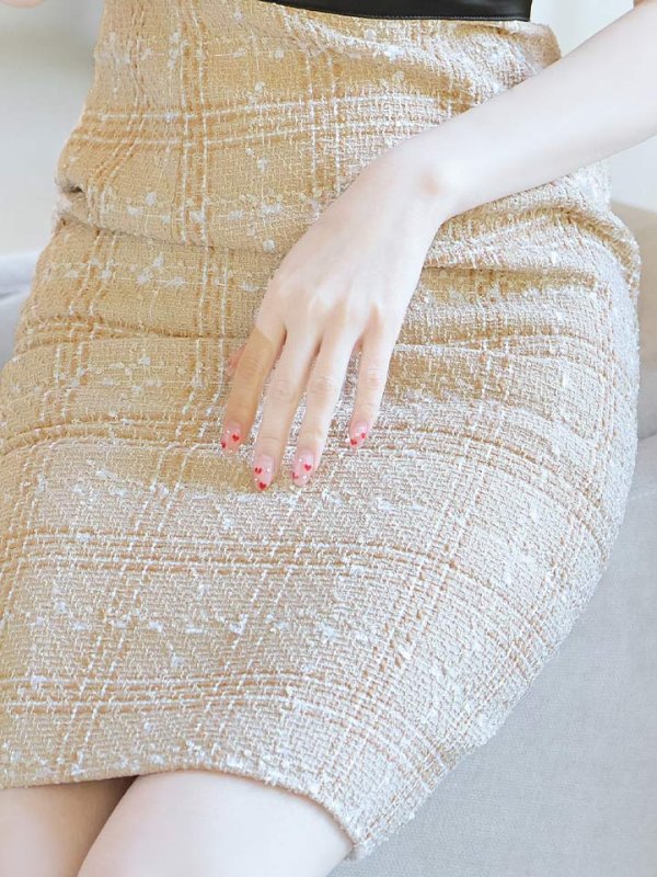 画像6: 【GINZA COUTURE/銀座クチュール】 ツイード/ ノースリーブ/ タイト/ ワンピース/ ひざ丈/ ミディアムドレス/ キャバドレス[OF2] (6)