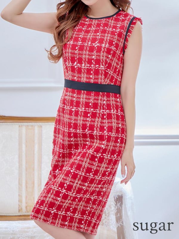 画像8: 【GINZA COUTURE/銀座クチュール】 ツイード/ ノースリーブ/ タイト/ ワンピース/ ひざ丈/ ミディアムドレス/ キャバドレス[OF2] (8)