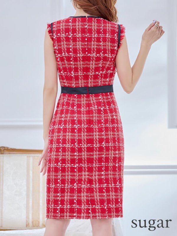 画像9: 【GINZA COUTURE/銀座クチュール】 ツイード/ ノースリーブ/ タイト/ ワンピース/ ひざ丈/ ミディアムドレス/ キャバドレス[OF2] (9)