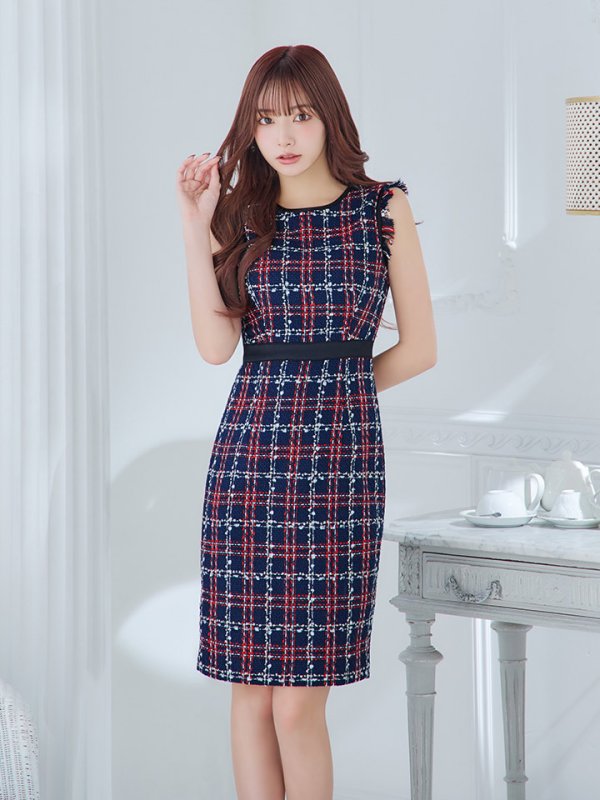 画像2: 【GINZA COUTURE/銀座クチュール】 ツイード/ ノースリーブ/ タイト/ ワンピース/ ひざ丈/ ミディアムドレス/ キャバドレス[OF2] (2)