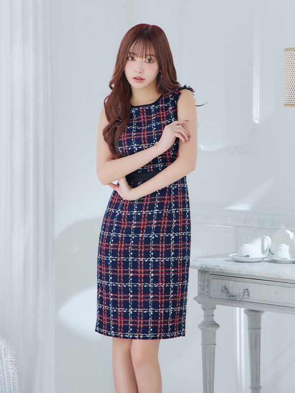画像5: 【GINZA COUTURE/銀座クチュール】 ツイード/ ノースリーブ/ タイト/ ワンピース/ ひざ丈/ ミディアムドレス/ キャバドレス[OF2] (5)