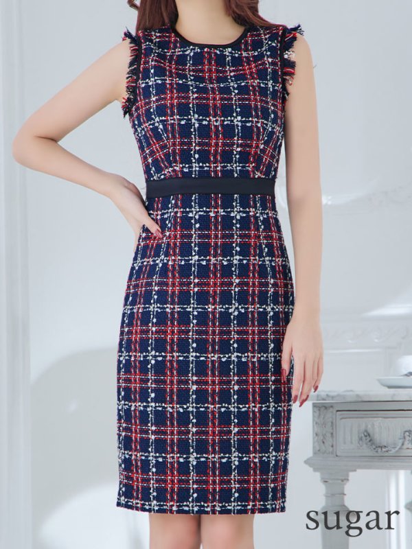 画像8: 【GINZA COUTURE/銀座クチュール】 ツイード/ ノースリーブ/ タイト/ ワンピース/ ひざ丈/ ミディアムドレス/ キャバドレス[OF2] (8)