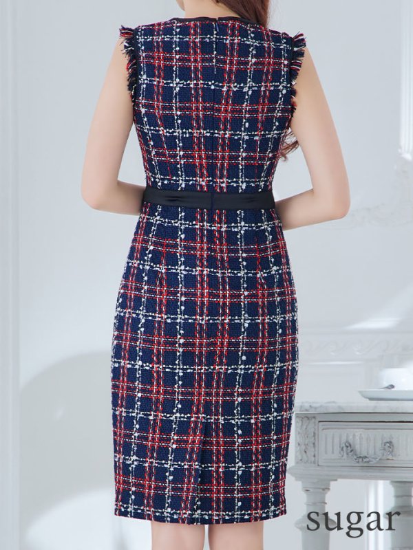 画像9: 【GINZA COUTURE/銀座クチュール】 ツイード/ ノースリーブ/ タイト/ ワンピース/ ひざ丈/ ミディアムドレス/ キャバドレス[OF2] (9)