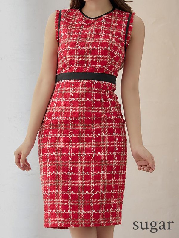 画像27: 【GINZA COUTURE/銀座クチュール】 ツイード/ ノースリーブ/ タイト/ ワンピース/ ひざ丈/ ミディアムドレス/ キャバドレス[OF2] (27)