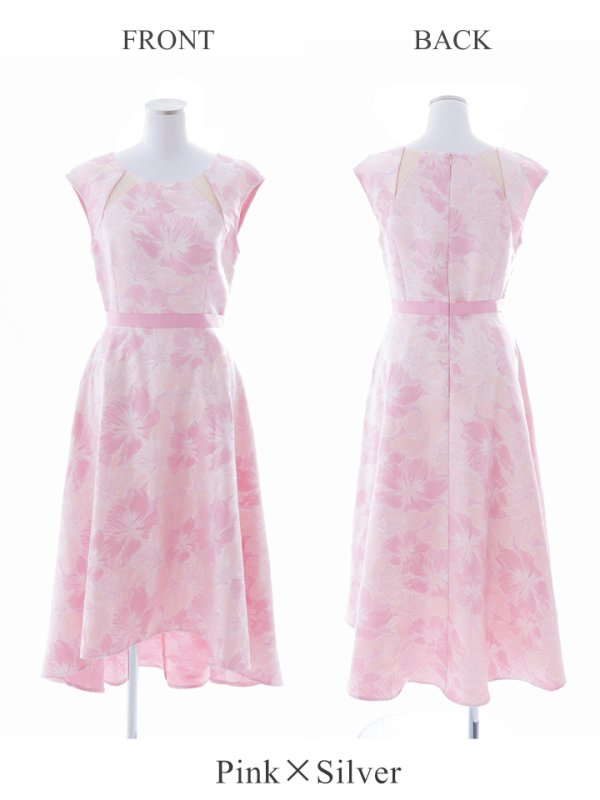 画像2: XS-Lサイズあり 【GINZA COUTURE/銀座クチュール】フラワー刺繍/ ボートネック/ ノースリーブ/ Aライン/ テールカット/ ミモレ丈/ ワンピース/ ミディアムドレス/ キャバドレス[OF2] (2)