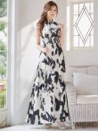 画像7: XS-Lサイズあり 【GINZA COUTURE/銀座クチュール】プリント/ ハイネック/ フリル/ ノースリーブ/ Aライン/ ロングドレス/ キャバドレスlong[OF2] (7)