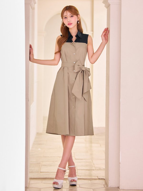 ブラック×ベージュ モデル：るりぴ　身長：165cm 着用サイズ：7号(Sサイズ)