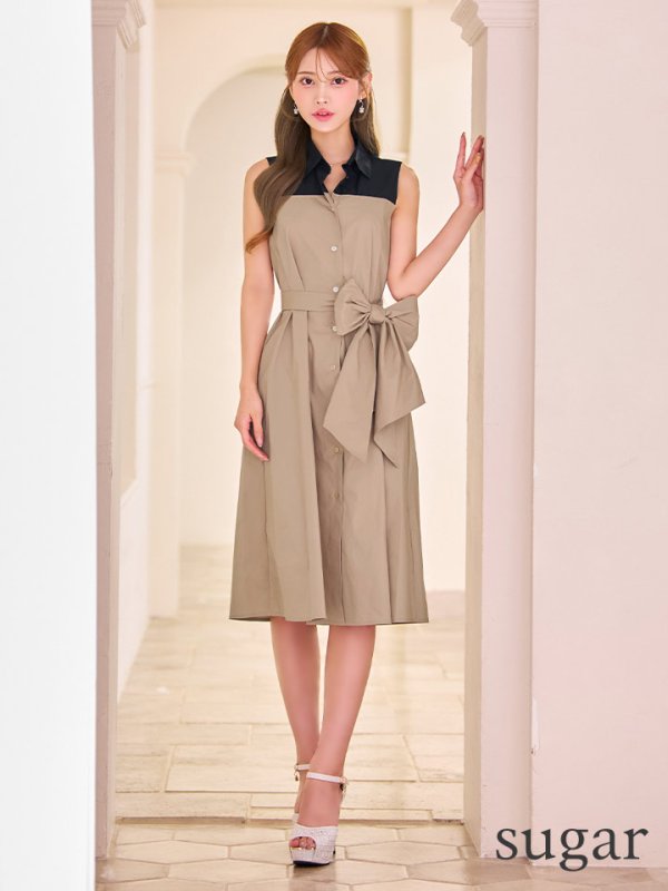 ブラック×ベージュ モデル：るりぴ　身長：165cm 着用サイズ：7号(Sサイズ)