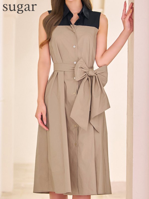 ブラック×ベージュ モデル：るりぴ　身長：165cm 着用サイズ：7号(Sサイズ)