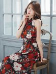 画像3: XS-Lサイズあり 【GINZA COUTURE/銀座クチュール】フラワープリント/ ハイネック/ ノースリーブ/ Aライン/ フレア/ ロングドレス/ キャバドレスlong[OF2] (3)