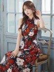 画像4: XS-Lサイズあり 【GINZA COUTURE/銀座クチュール】フラワープリント/ ハイネック/ ノースリーブ/ Aライン/ フレア/ ロングドレス/ キャバドレスlong[OF2] (4)