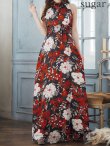 画像8: XS-Lサイズあり 【GINZA COUTURE/銀座クチュール】フラワープリント/ ハイネック/ ノースリーブ/ Aライン/ フレア/ ロングドレス/ キャバドレスlong[OF2] (8)