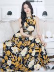 画像12: XS-Lサイズあり 【GINZA COUTURE/銀座クチュール】フラワープリント/ ハイネック/ ノースリーブ/ Aライン/ フレア/ ロングドレス/ キャバドレスlong[OF2] (12)