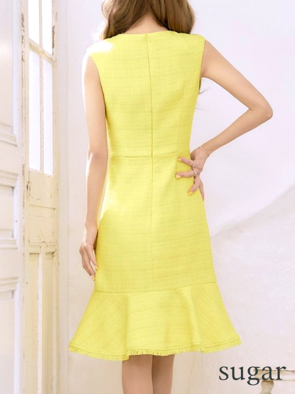 画像12: 門りょうちゃん着用【ERUKEI エルケイ】【XS-Lサイズあり】ツイード/ ノースリーブ/ パール/ 膝丈/ ミディアム/ フレア/ ワンピース/ ミニドレス/ キャバドレス[OF2] (12)