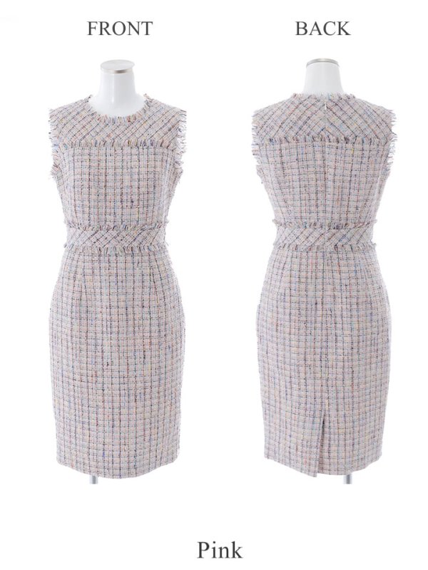 画像21: XS-Lサイズあり【ERUKEI エルケイ】ツイード/ ノースリーブ/ 膝丈/ミディアムタイト/ ワンピース/ ミニドレス/ キャバドレス[OF2] (21)